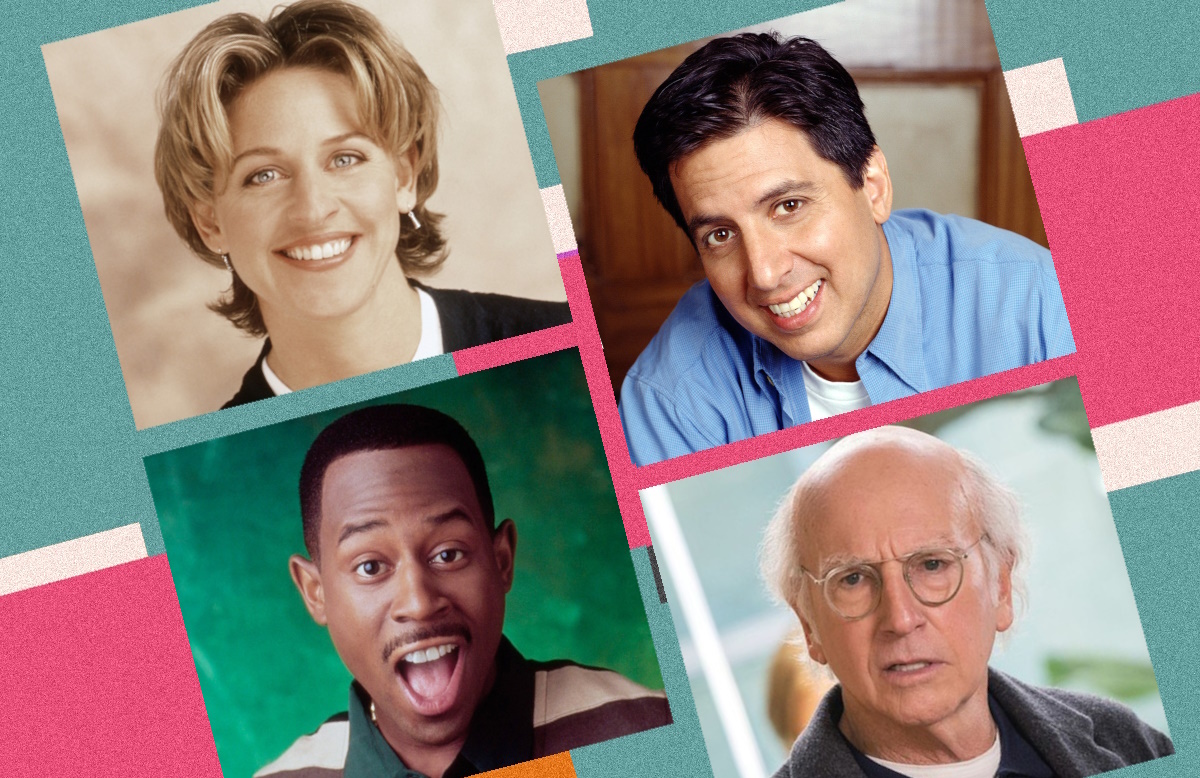 Clockwise: Ellen DeGeneres, Ray Romano, Larry David, and Martin Lawrence (Photos: Everett Collection/HBO; Primetimer graphic)