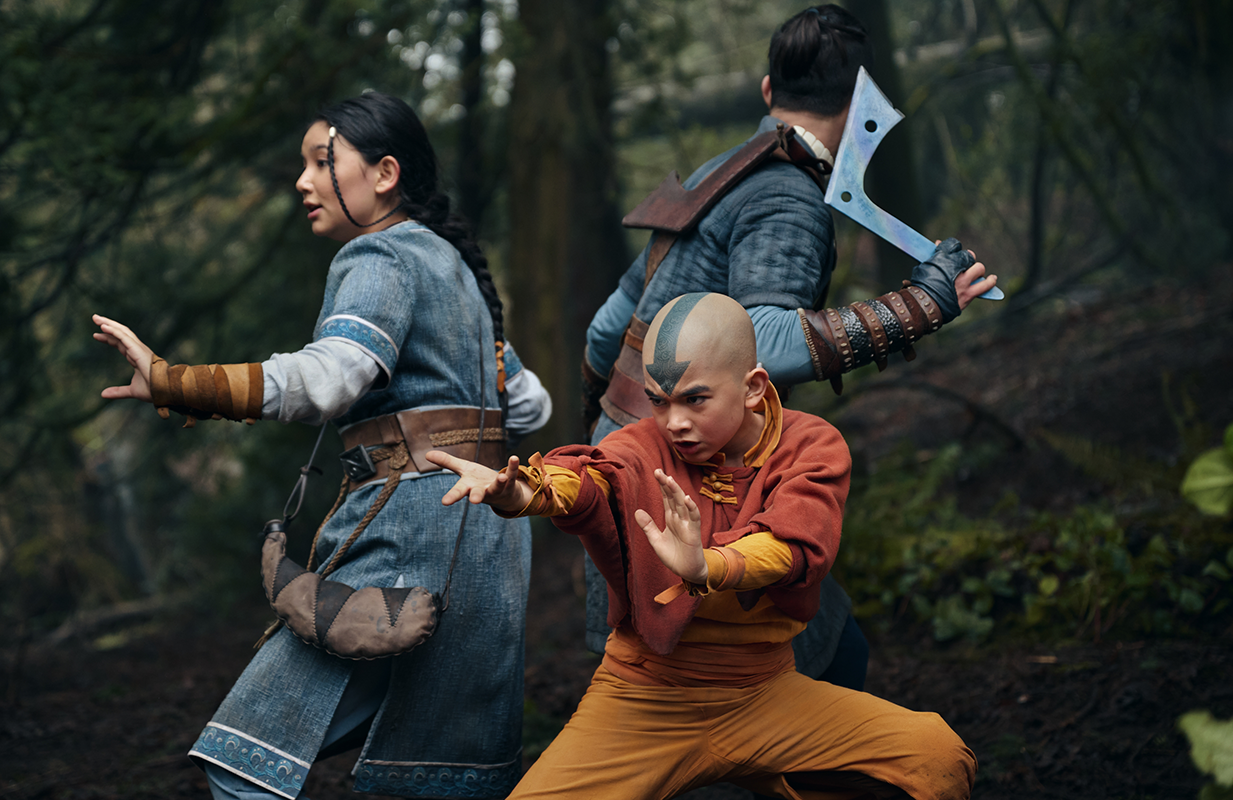 Kiawentiio, Gordon Cormier, and Ian Ousley in Avatar: The Last Airbender (Photo: Robert Falconer/Netflix)