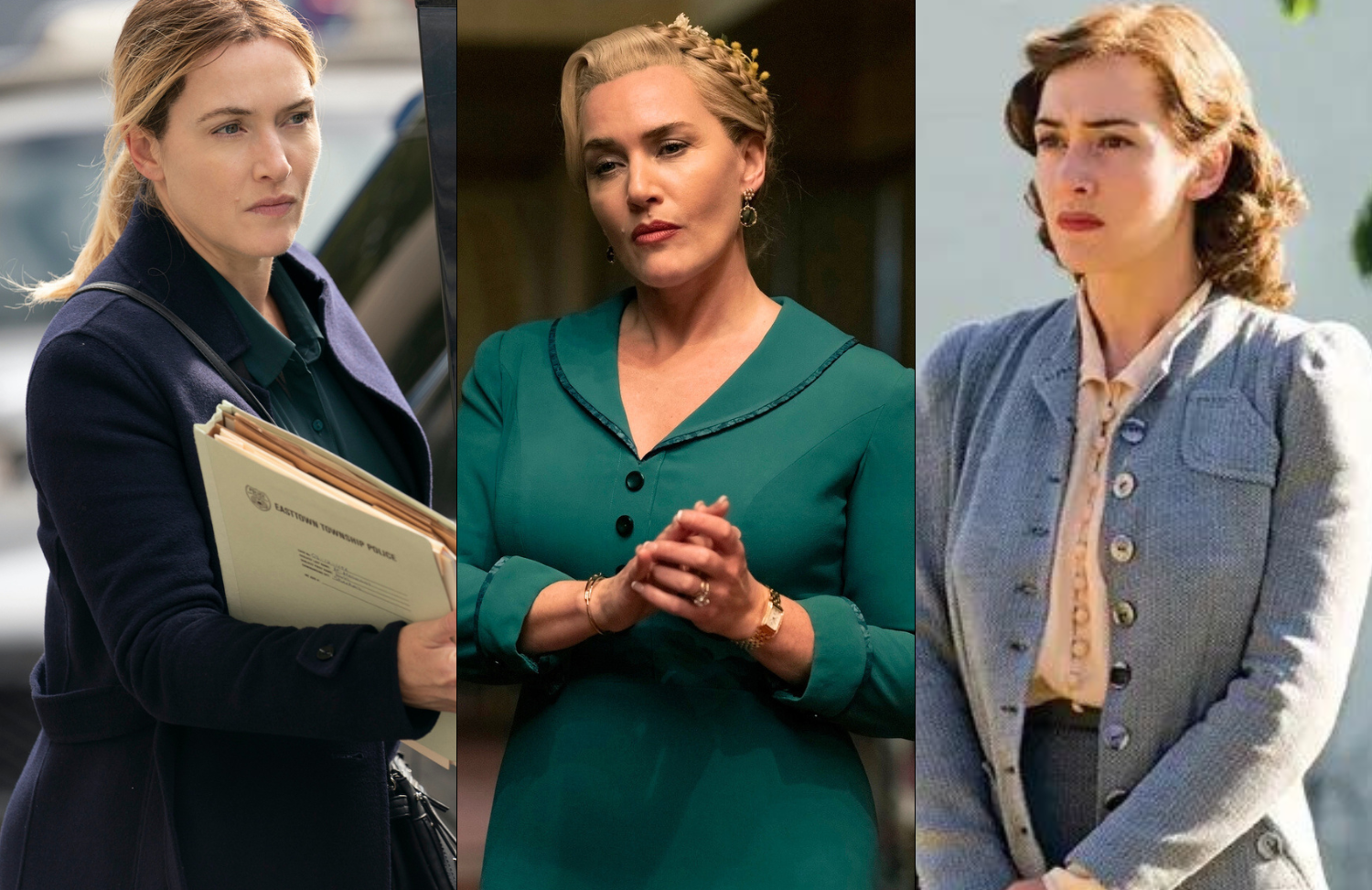 Kate Winslet in Mare of Easttown, The Regime, and Mildred Pierce (Photos: HBO/Everett Collection)