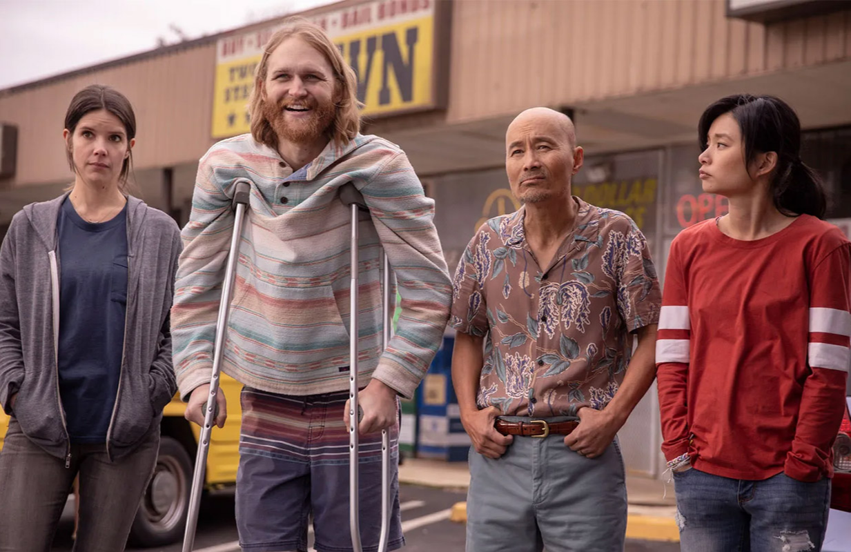Sonya Cassidy, Wyatt Russell, Long Nguyen, and Celia Au in Lodge 49 (Photo: Everett Collection)