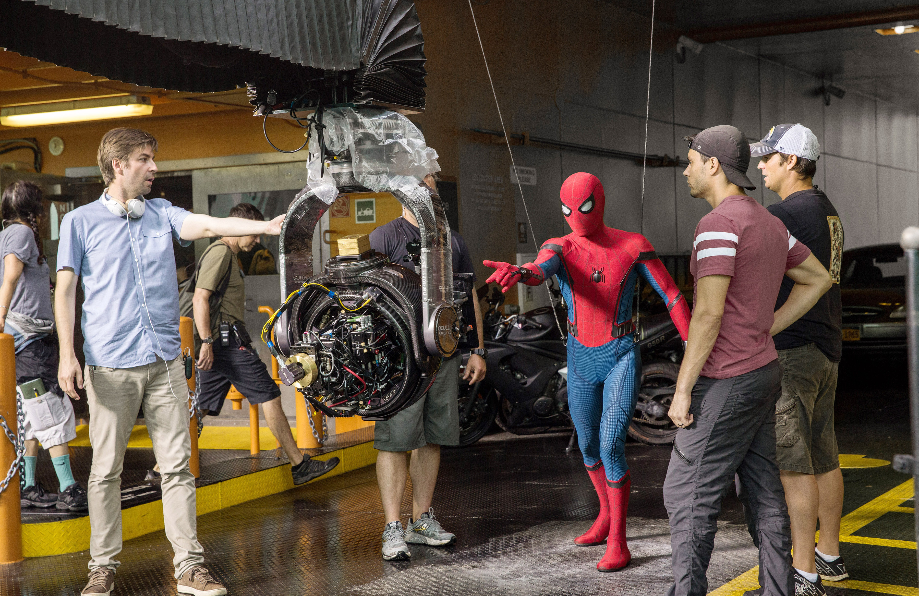 SPIDER-MAN: HOMECOMING, from left, director Jon Watts, Tom Holland, on-set, 2017. ph: Chuck Zlotnick. ©Columbia Pictures/courtesy Everett Collection