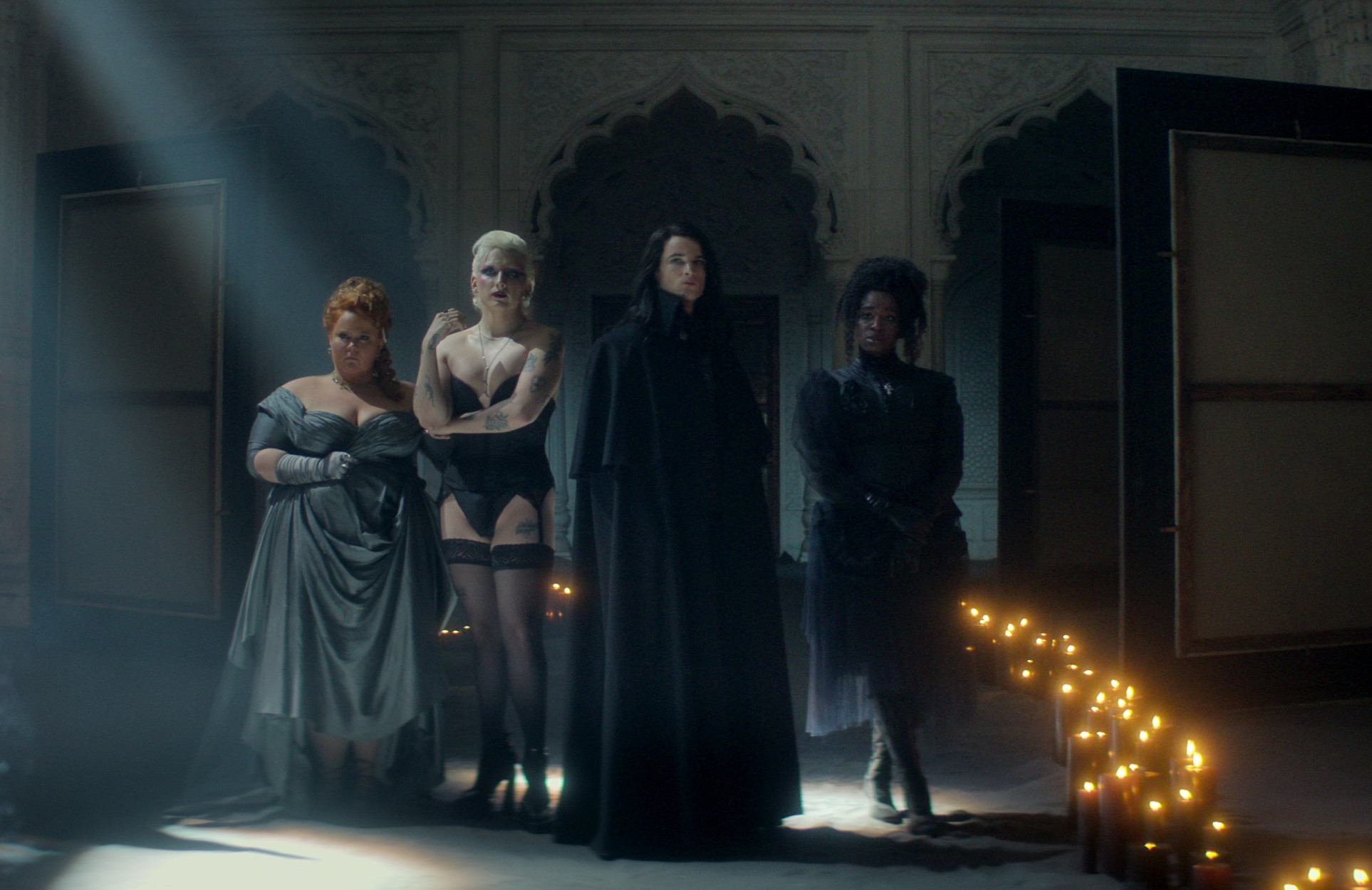 THE SANDMAN, from left: Donna Preston, Mason Alexander Park, Tom Sturridge, Kirby Howell-Baptiste, 'Season of Mists', (Season 2, ep. 201, aired July 3, 2025). photo: ©Netflix /Courtesy Everett Collection