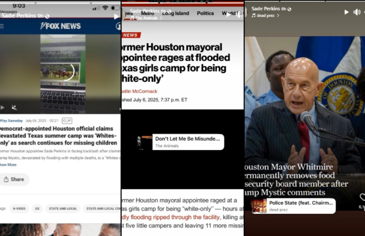 Facebook Stories posted by Sade Perkins (Image via Facebook/Sade Perkins)