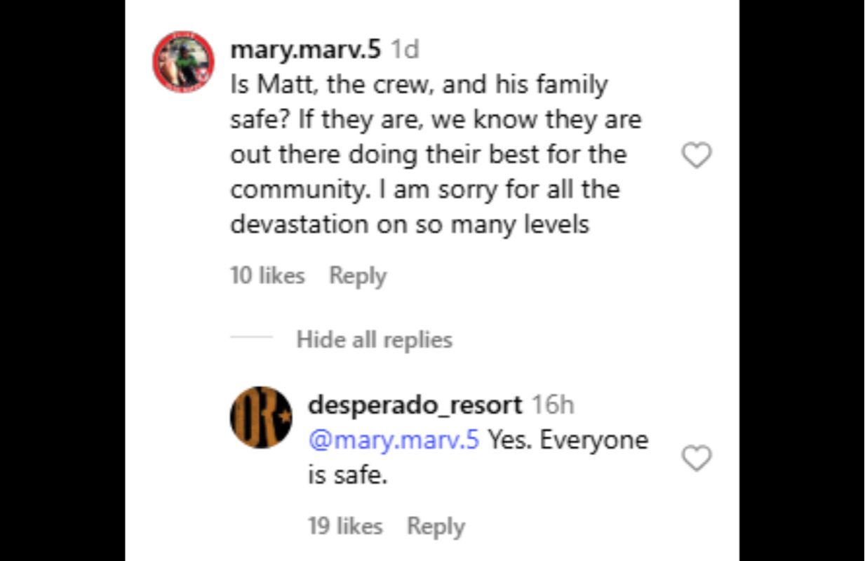 Comment section of an Instagram post by Desperado Resort (Image via Instagram/@desperado_resort)