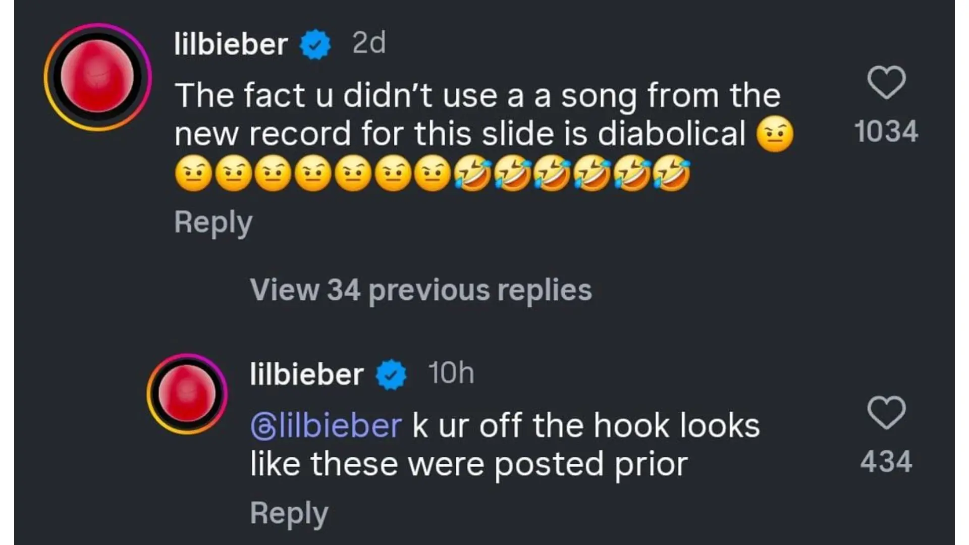 Justin's comments under Madison's post (Image via Instagram/ @lilbieber, @madisonbeer)