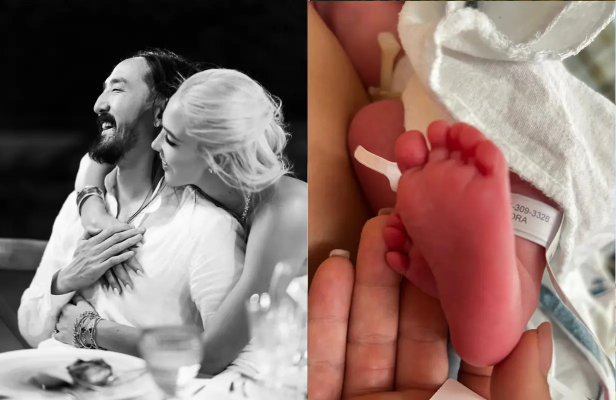 DJ Steve Aoki and wife Sasha announce the arrival of their baby boy, Rocky77, with a heartfelt post on their wedding anniversary.