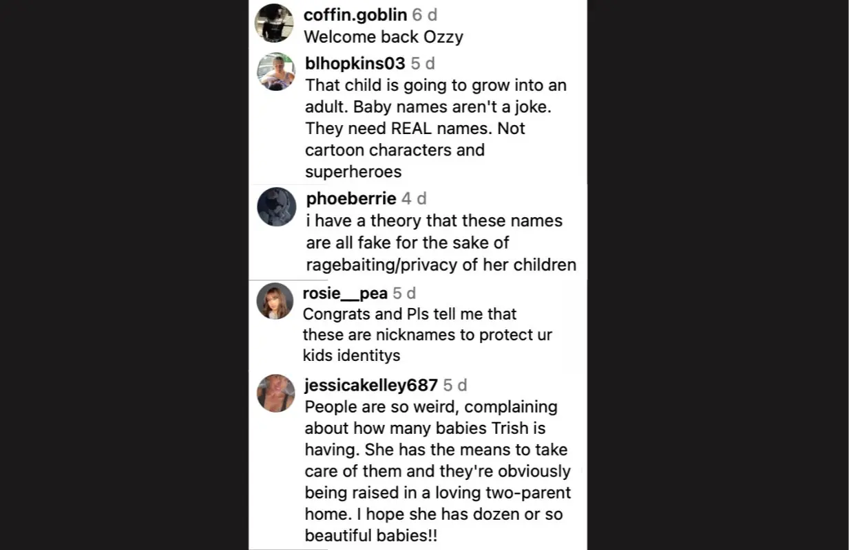 Comments on Trisha Paytas's Instagram post (Image via Instagram/@trishapaytas)