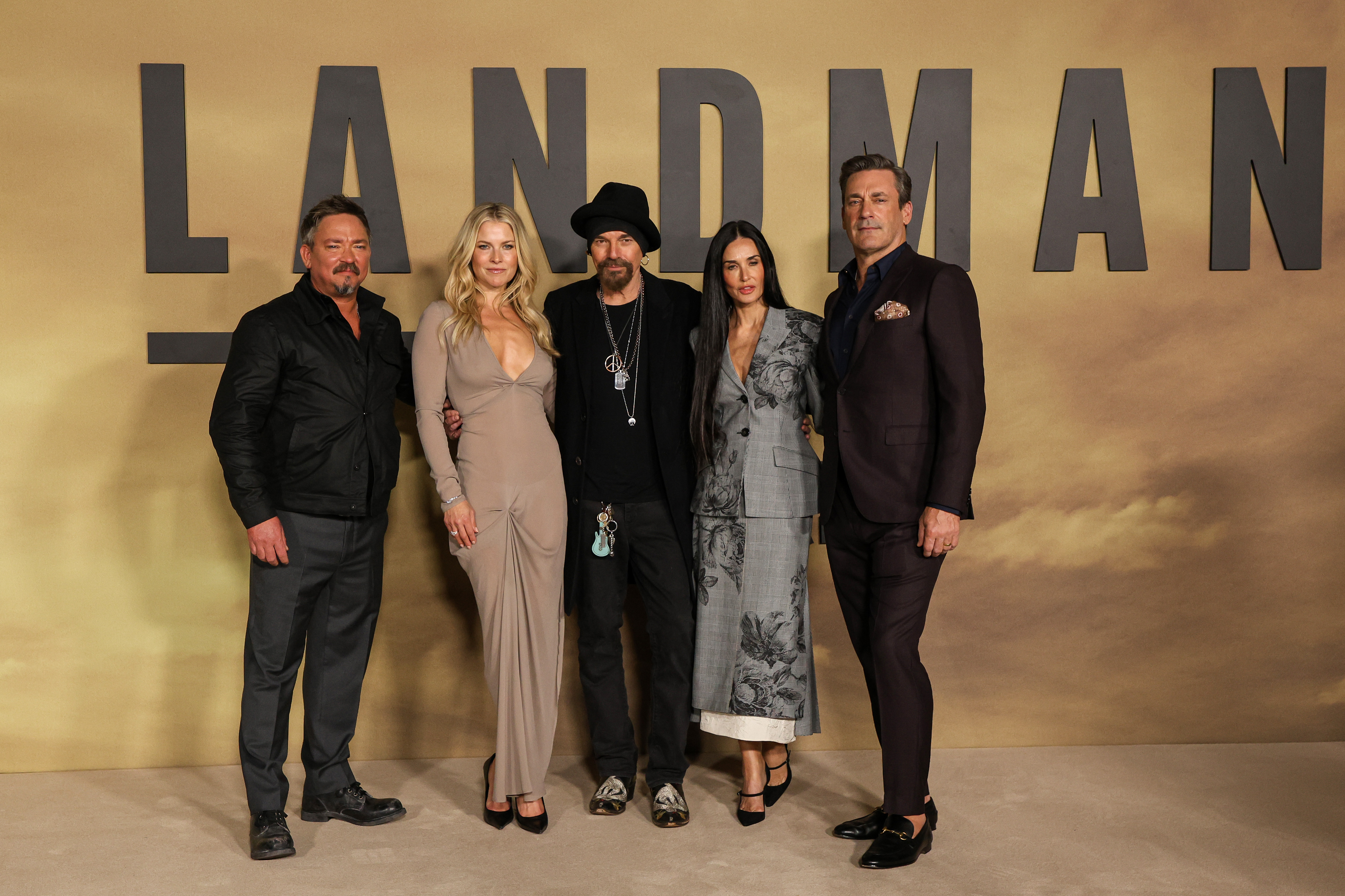 LONDON, ENGLAND - NOVEMBER 08: (L-R) James Jordan, Ali Larter, Billy Bob Thornton, Demi Moore and Jon Hamm attend the "Landman" Tastemaker Screening at the Tate Modern on November 08, 2024 in London, England. (Photo by Lia Toby/Getty Images)