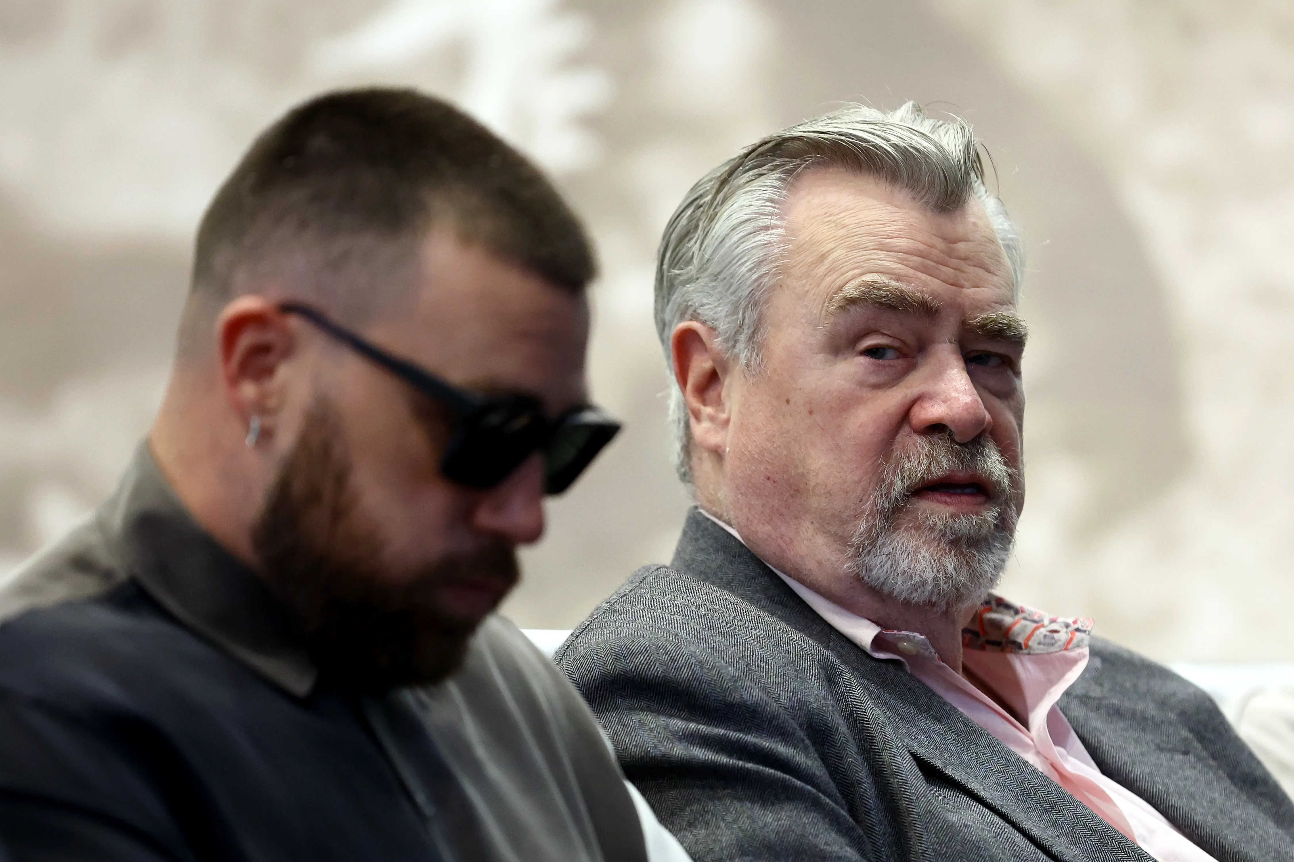 PHILADELPHIA, PENNSYLVANIA - MARCH 04: Ed Kelce, father of Jason Kelce of the Philadelphia Eagles, reacts during Jason's NFL retirement announcement at NovaCare Complex on March 04, 2024 in Philadelphia, Pennsylvania. (Photo by Tim Nwachukwu/Getty Images)