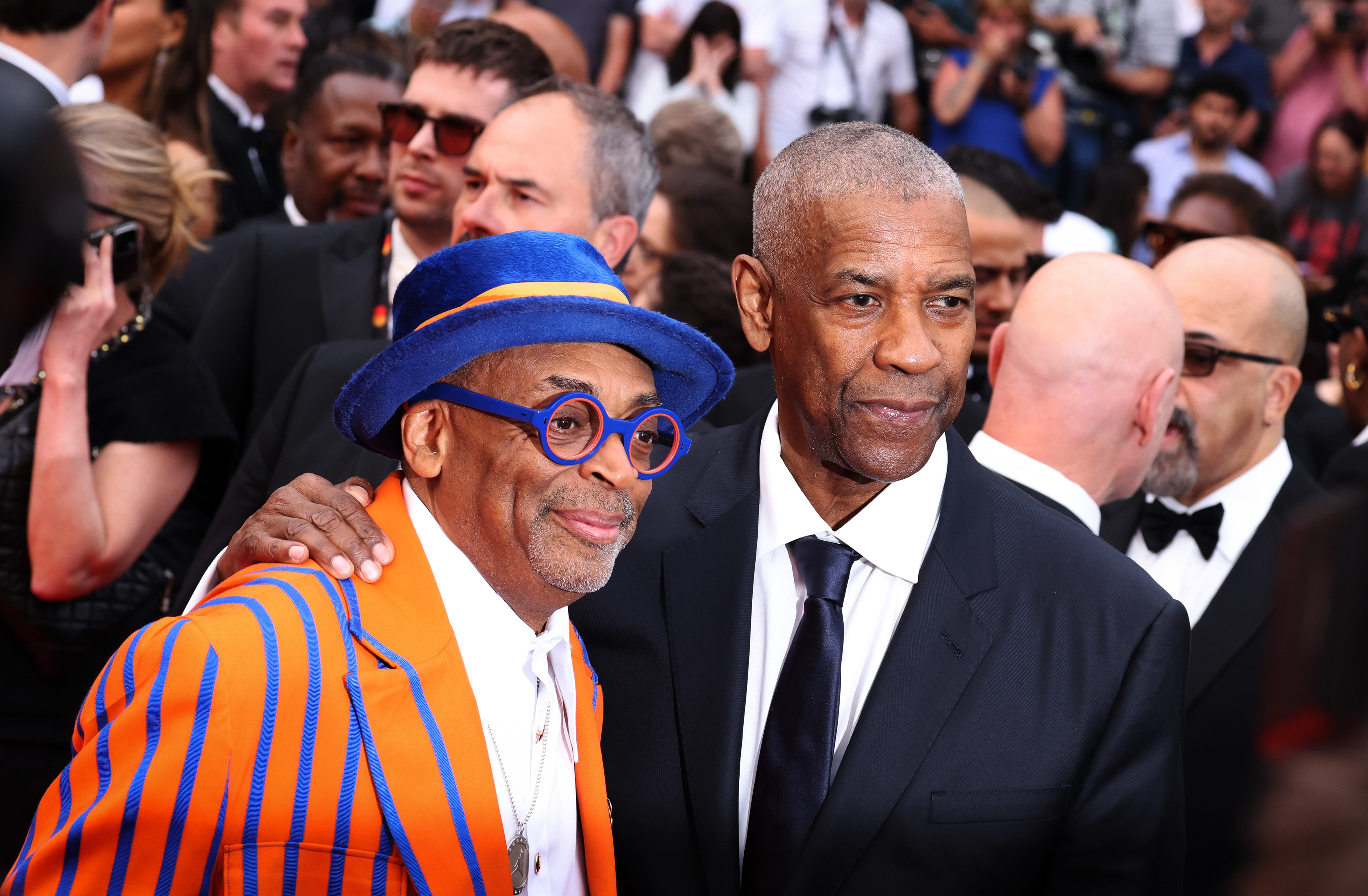 CANNES, FRANCE - MAY 19: Spike Lee and Denzel Washington attend the "Highest 2 Lowest" red carpet at the 78th annual Cannes Film Festival at Palais des Festivals on May 19, 2025 in Cannes, France. (Photo by Ernesto Ruscio/Getty Images)