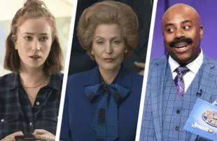 Hannah Einbinder  in Hacks, Gillian Anderson in The Crown, and Kenan Thompson in Saturday Night Live. (Photos: HBO Max, Netflix, and NBC)