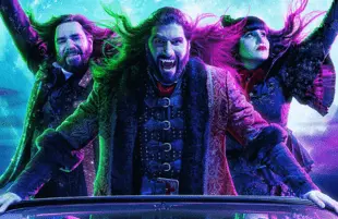 Matt Berry, Kayvan Novak and Natasia Demetriou in What We Do in the Shadows. (Photo: FX)