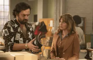 Jake Johnson and Ophelia Lovibond in Minx (Photo: Katrina Marcinowski / HBO Max)