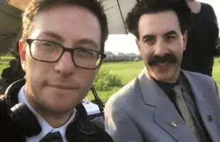 Jason Woliner with Sacha Baron Cohen on the set of Borat: Subsequent Moviefilm . (Photo: Jason Woliner)