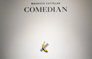 Maurizio Cattelan's ‘Comedian’ at Sotheby's in October, 2024 (Image via Getty)