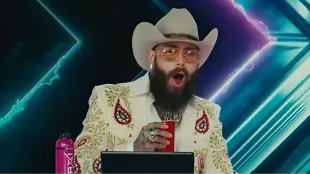 Post Malone as DJ Omar Gosh in Happy Gilmore 2. Image via Netflix.