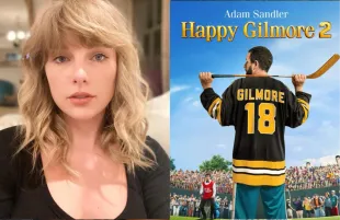Taylor Swift goes full movie critic as Travis Kelce channels bear bait in Netflix’s Happy Gilmore sequel.