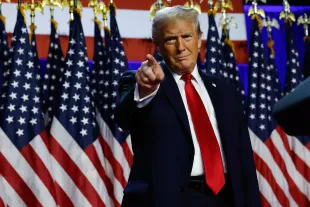  Republican presidential nominee, former U.S. President Donald Trump arrives to speak during an election night event. (Photo by Chip Somodevilla/Getty Images)