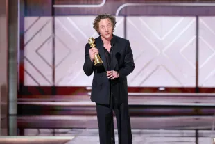 Jeremy Allen White accepts the award for Best Performance by a Male Actor in a Television Series  Musical or Comedy for "The Bear" at the 81st Golden Globe Awards held at the Beverly Hilton Hotel on January 7, 2024 in Beverly Hills, California. (Photo by Rich Polk/Golden Globes 2024/Golden Globes 2024 via Getty Images)